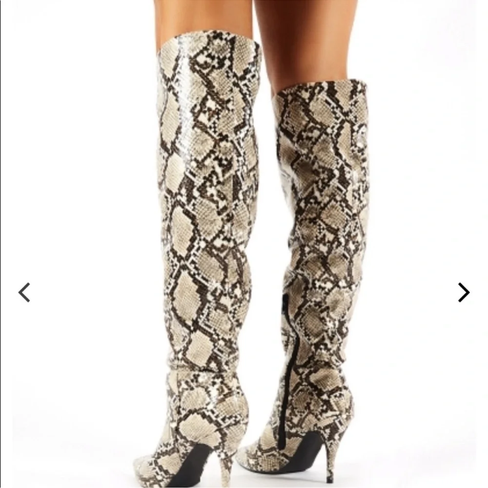 Public Desire Snakeskin Knee High Boots size 6